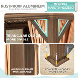 MELLCOM 12' x 22' Hardtop Gazebo,Galvanized Steel Metal Double Roof Aluminum Gazebo with Curtain and Netting,Brown Permanent Pavilion Gazebo with Aluminum Frame for Patios,Gardens,Lawns MELLCOM