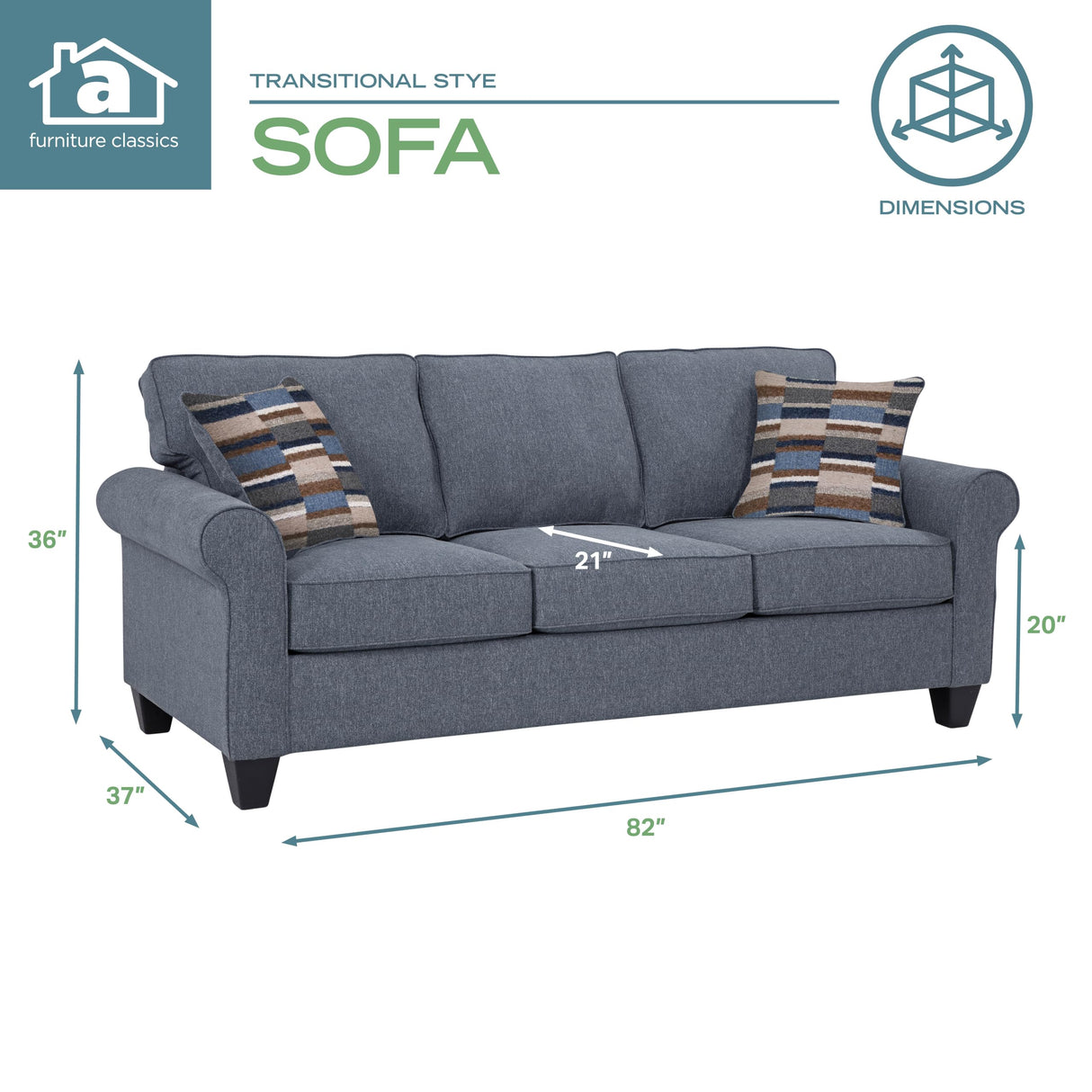 American Furniture Classics Eureka Rolled Arm Sofa with Two Pillows American Furniture Classics