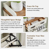 OKD Shoe Storage Cabinet with 2 Flip Drawers, Farmhouse Entryway Shoe Organizer with Drawer, Freestanding Rustic Hidden Shoe Rack Cabinet for Entryway, Antique White OKD