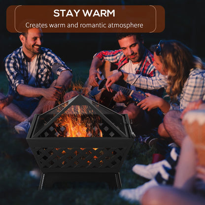 Outsunny 26 Inch Outdoor Fire Pits, Bonfire Wood Burning Firepit Bowl, Camping Fire Pit with Spark Screen Cover, Poker for Patio, or Backyard, Black - WoodArtSupply