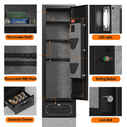 SAPITAL 6 Gun Safe,Gun Safes for Home Rifle and Pistols,Gun Cabinet,Rifle Safe,Gun Cabinet for Rifles and Shotguns,Gun Safes & Cabinets with Drawer and Removable Shelf (6 Gun Safe - Digital) - WoodArtSupply