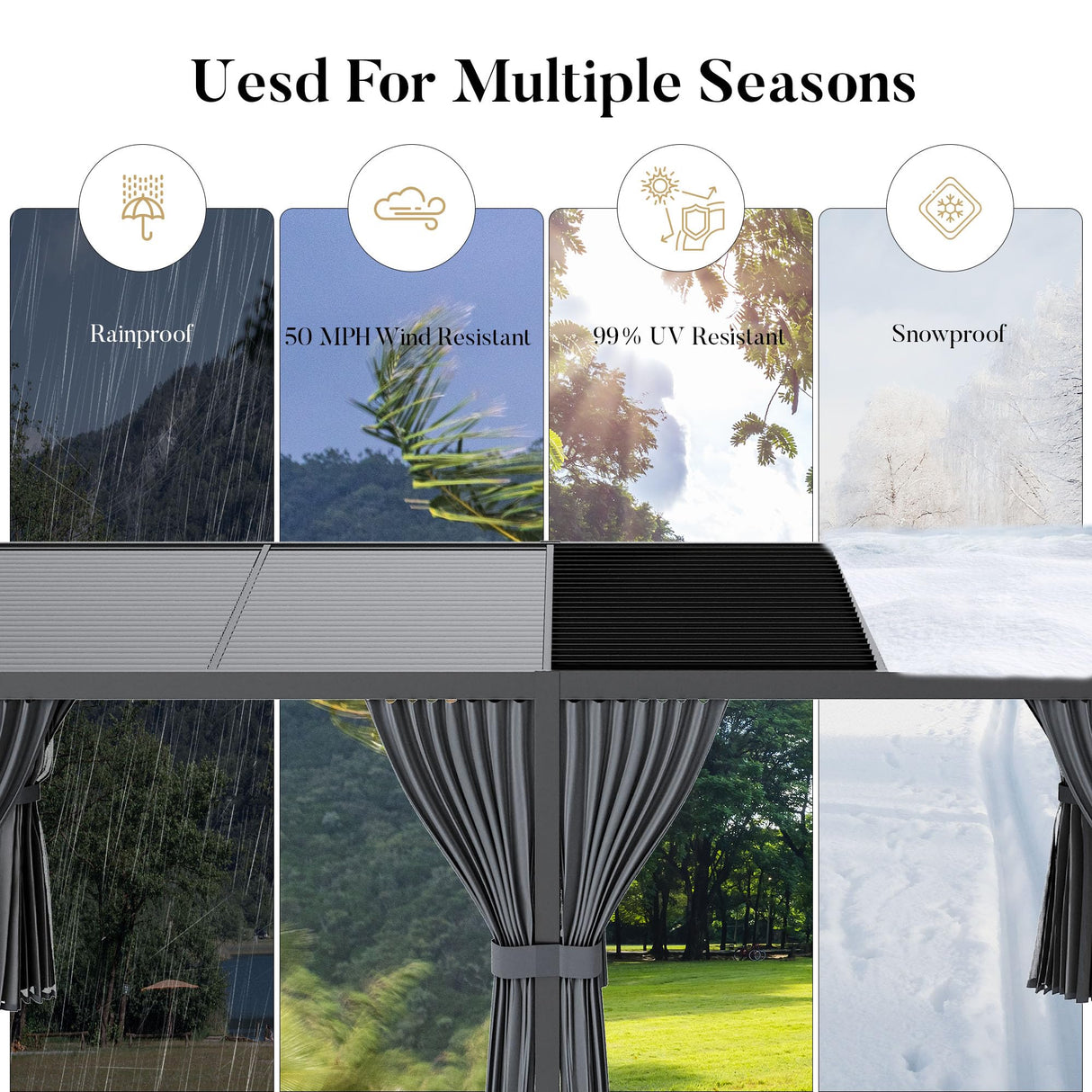 HOMPUS Louvered Pergola 10' x 20', Outdoor pergola with Aluminum Frame and Adjustable Rainproof Roof, Modern Louvre Shade for Garden & Patio, Curtains and Netting Included, Black HOMPUS