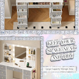 Vanity Desk with Mirror and Lights, Diamond Edition Vanity Desk with 9 Drawers and 6 Storage Shelves Dressing Table, Vanity Desks with Power Outlet and 3 Color Modes 10 LED Bulb for Girls Bedroom Dowinx