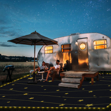 Boulder Bee LED Outdoor Rugs, Plastic Straw Rug Glow in The Night, Waterproof Outdoor Camping Rugs, Quick Drying Picnic Rug, Sand Free Reversible Beach Mats, 9 x 12 Feet Boulder Bee