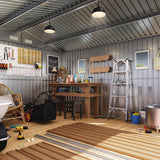 Panovue 10X12 FT Outdoor Steel Storage Shed with Lockable Doors, 2 Windows, Garden Shed Ideal for Backyard, Patio Storage,Chicken Coop(Wood Panels & Frame Floor Not Included) Panovue