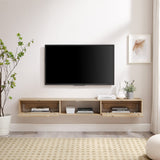 Walker Edison Modern Rattan Flip-Down-Door Wall-Mounted Floating Stand for TVs up to 80 Inches, 70 Inch, Coastal Oak Walker Edison