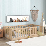 Tatub Montessori Twin Floor Bed with Safety Guardrails - Versatile Nature Wood Frame Tatub