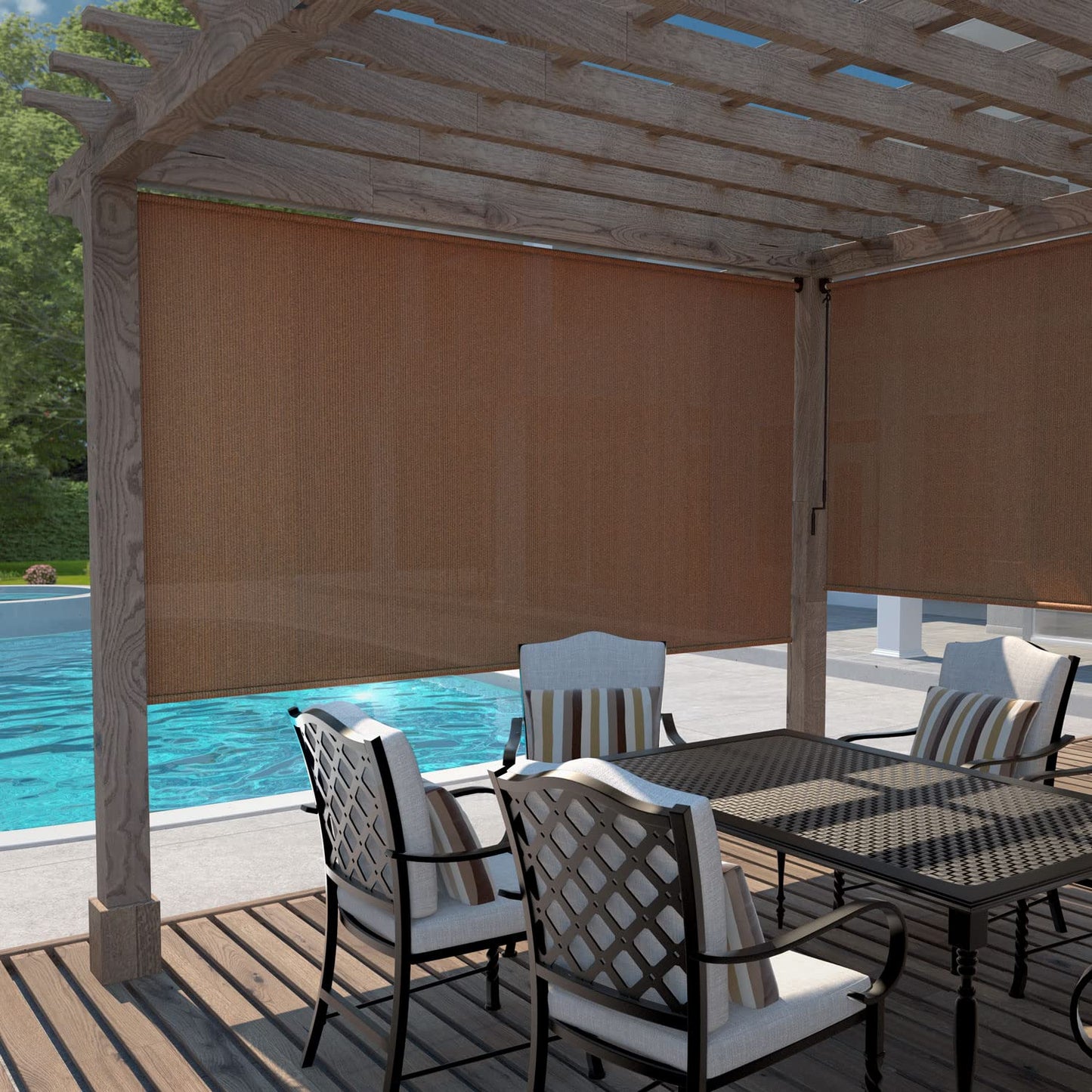 Coolaroo Exterior Roller Shade, Cordless Roller Shade with 90% UV Protection, No Valance, (4' W X 6' L), Mocha