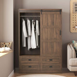Bedroom Armoire Wardrobe Closet with Drawers Open Shelves for Clothes,Wood Wardrobe with Sliding Door High Hanging Rod (Walnut) Gagihoom