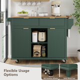 win2win Rolling Kitchen Island with Storage, Portable Kitchen Island with Drop Leaf Breakfast Bar, Modern Farmhouse Kitchens Cart on Wheels with Fluted Design, Towel Rack, Spice Rack, Green win2win