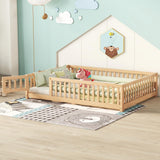 A ALFRESCOOL Full Size Montessori Floor Bed with Safety Guardrails and Convertible Door, Sturdy Pine Wood Floor Bed Frame with Wooden Supports Slats for Toddlers Kids Girls Boys Bedroom (Natural) A ALFRESCOOL