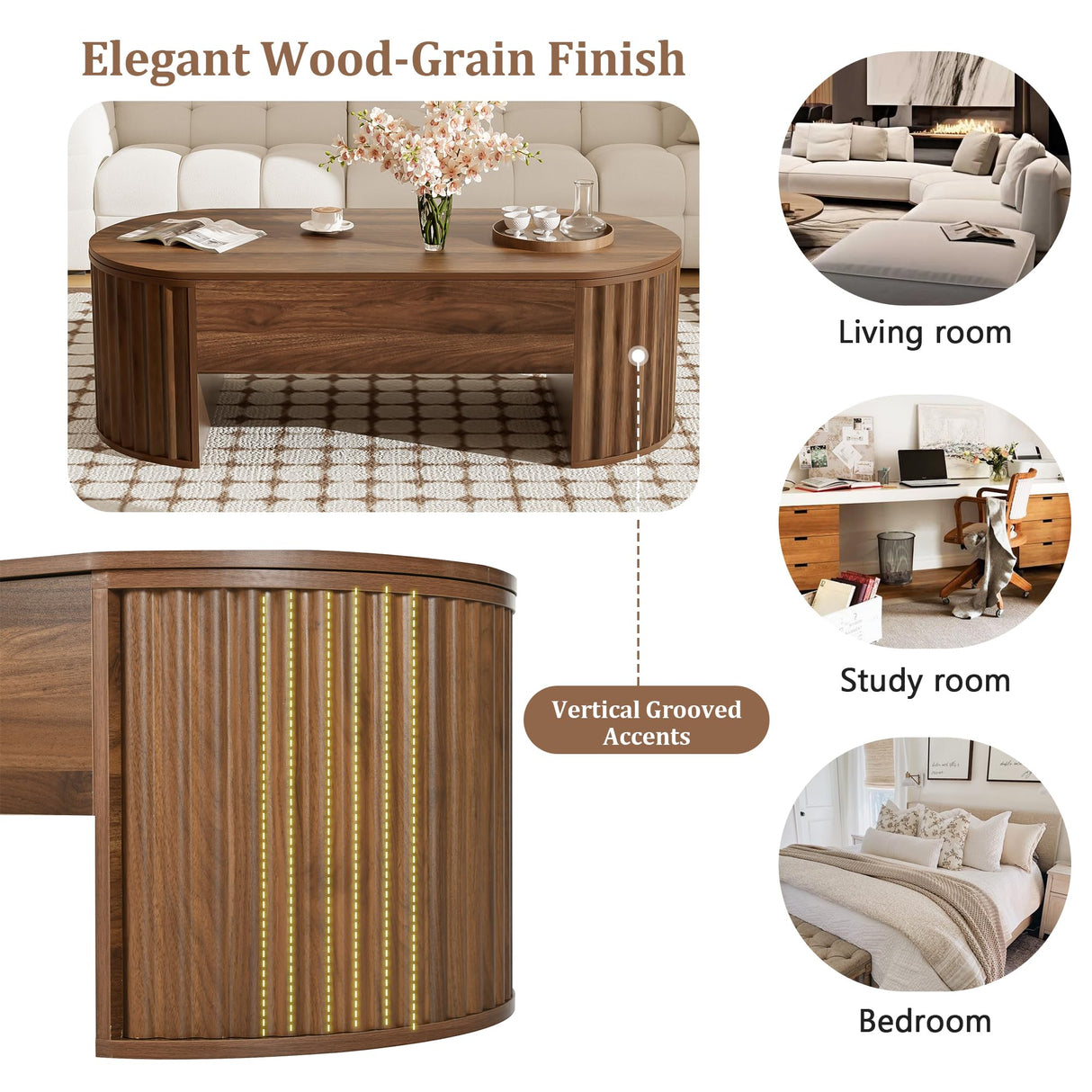 Merax 47.2'' Lift Top Oval Coffee Table with Hidden Storage Compartment, Modern Wooden Center Table with Oval Lift Tabletop for Home Living Room, Brown Merax