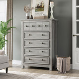 LGHM Farmhouse 6 Drawers Dresser Chest, 45" Tall Dressers for Bedroom, Dressers & Chests of Drawers - Easy Pulls Metal Handles, Thick Support Legs for Bedroom,Livingroom, Closet, Gray LGHM