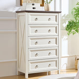 OKYCI Farmhouse Dresser Set for Bedroom,Includes Tall 5 Drawer Dressers & Double 6 Drawer Dresser, Antique White OKYCI