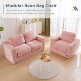 MAXYOYO Bean Bag Chair, Two-Seat Bean Bag Sofa with Pillows and Armrests for Adults, Upholstered Loveseat Floor Sofa Couch Fluffy Chair Bean Bag Couch for Bedroom Living Room, Pink MAXYOYO