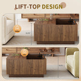 Epecoya Lift Top Coffee Table, Farmhouse Square Fluted Center Table, 31" Modern Wooden Tea Table with Hidden Storage for Living Room, Apartment, Small Spaces, Brown Walnut Epecoya