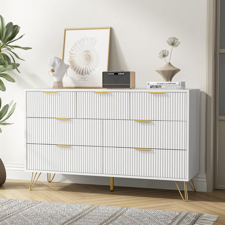 LYNSOM Dresser for Bedroom, Modern 7 Drawer White Dresser with Metal Handles and Wide Drawer, Wood Chest of Drawers for Living Room LYNSOM