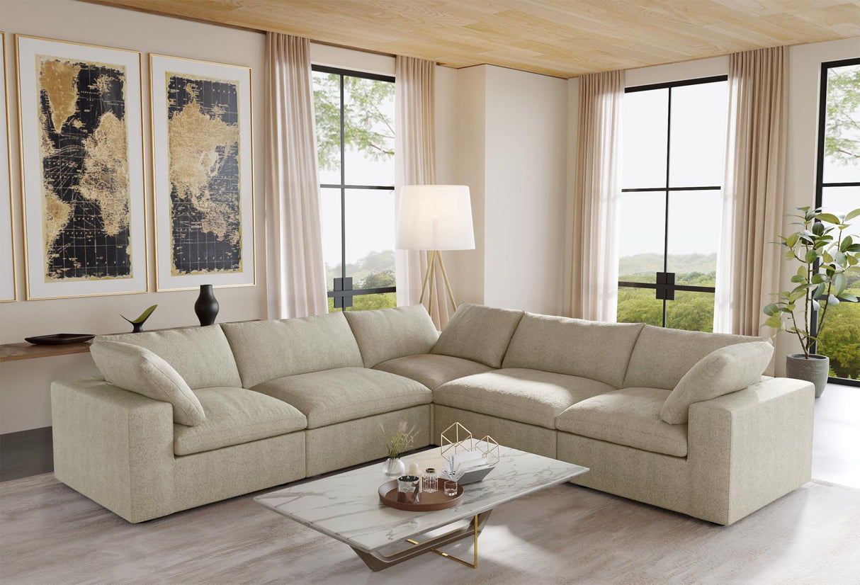 WJShome Cloud Modular Sectional Sofa,160.6" Down Filled 5 Seater Couch,V Shaped Oversized Convertible Sectional Sofa for Living Room,Covers Removable & Washable, Khaki WJShome