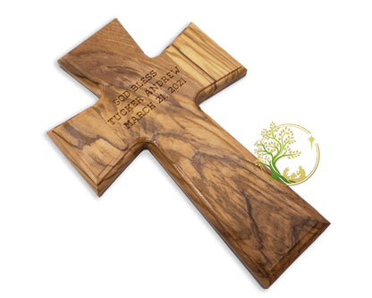 Personalized custom wall wooden cross | Holy baptism cross | Religious Confirmation Christening cross |Customized name cross Godparents gift - WoodArtSupply