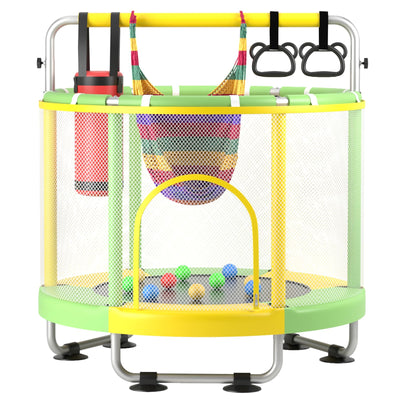 ZCMHAXJ 55" Trampoline for Kids with Enclosure, 440lbs Capacity Indoor & Outdoor Toddler Trampoline with Adjustable Gymnastics Bar & Toys, for Boys & Girls