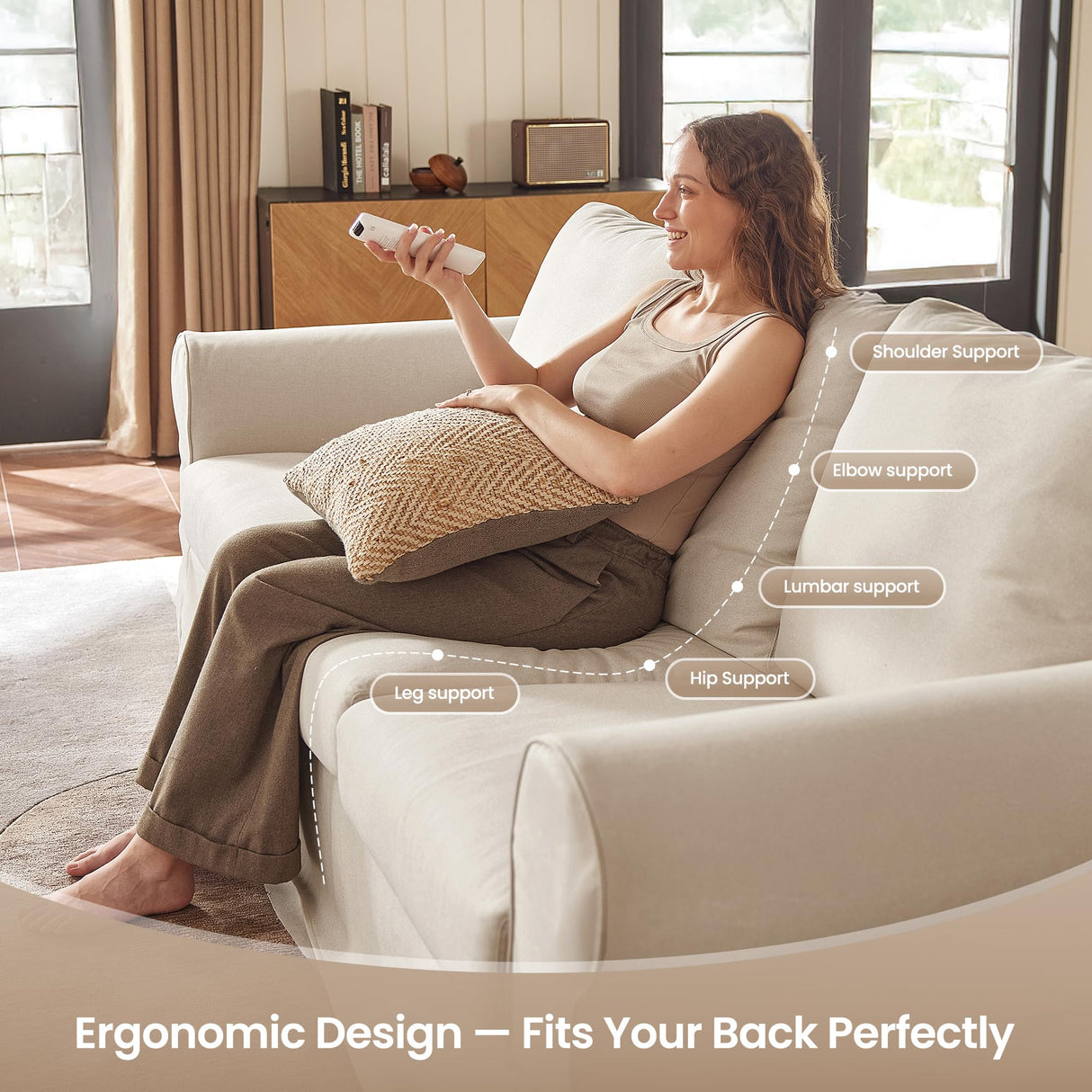 89" 3-Seater Couch, Farmhouse Slipcovered Sofa with Washable Cover, Supportive Cushions & Sturdy Frame, Rolled Arm White Couches for Living Room, Small Spaces, Apartment, Office, Easy Assembly Vorthio