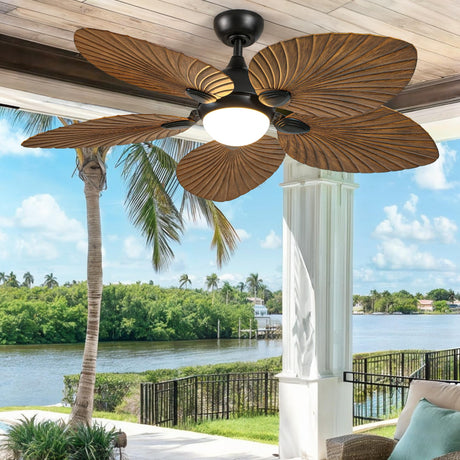 DWVO 52" Tropical Ceiling Fan with Light & Remote, LED Tri-Color Temperature, 5 Blade Ceiling Fans Reversible 6 Speeds w/Quiet DC Motor for Bedroom, Living Room, Dining Room, Patio DWVO