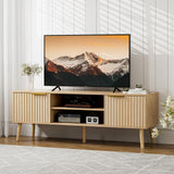 TV Stand for Living Room, Modern Entertainment Center for 55/60/65 inch TVs, Media Consol with Fluted Door Cabinets and Open Shelves, for Bedroom, Oak LCRBOL