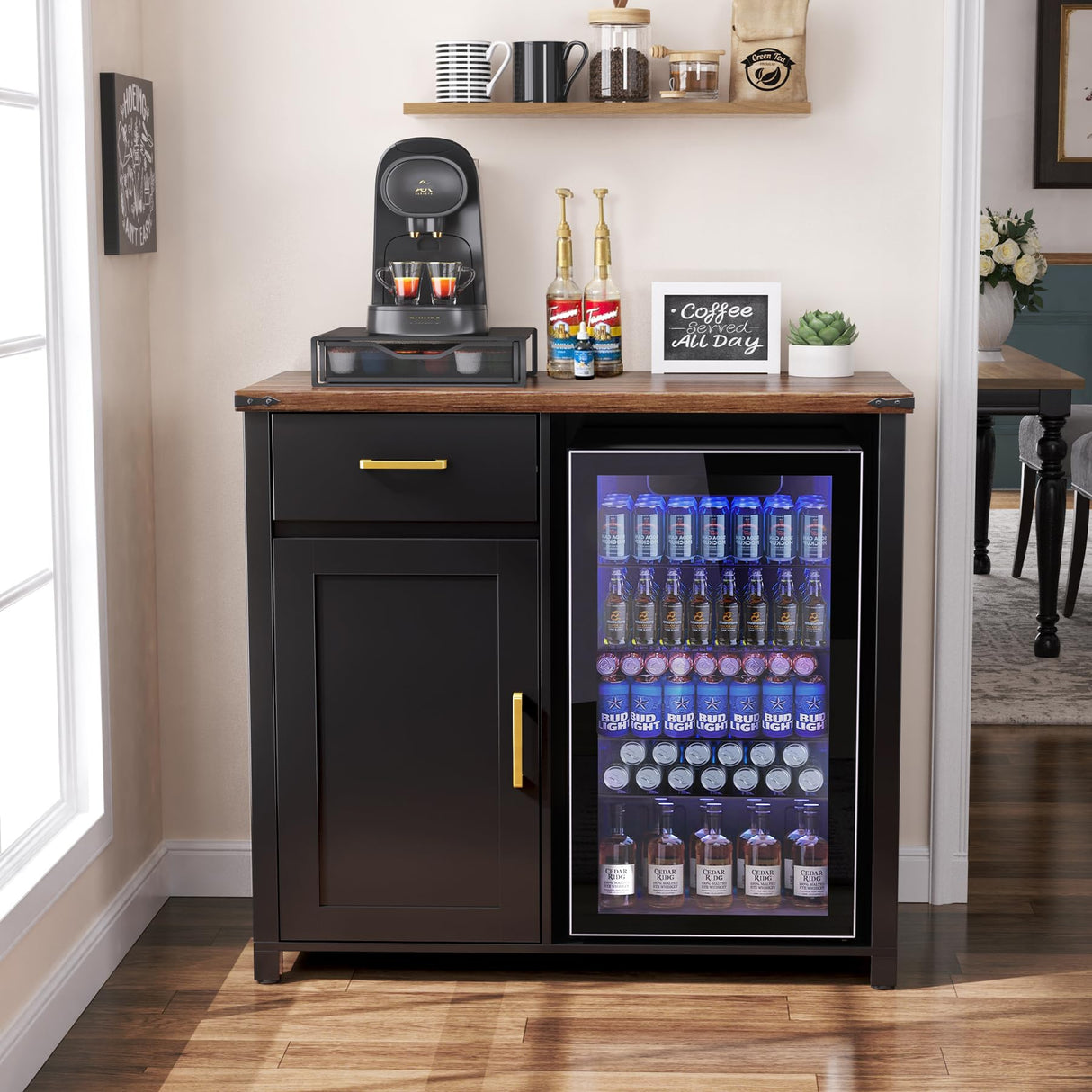 GDLF Coffee Bar with Mini Fridge Space, Mini Fridge Cabinet Stand，Liquor Wine Cabinet for Dorm, Kitchen or Office, 39.4" W X 20.9" D Tabletop GDLF