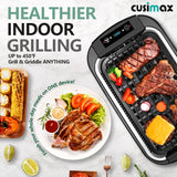 Indoor Grill, CUSIMAX Smokeless Grill Indoor, 1500W Electric Grill Griddle Korean BBQ Grill with LED Smart Display & Tempered Glass Lid, Non-stick Removable Grill Plate & Griddle Plate, Black CUSIMAX