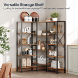HOOBRO Industrial Corner Bookshelf, 5-Tier L-Shaped Bookcase, Open Display Storage Rack, Floor Standing Storage Shelf, for Living Room, Bedroom, Home Office, Rustic Brown and Black BF68SJ01 HOOBRO