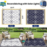 8x10Ft Outdoor Rug, Solar Powered Outdoor Rug with 113LEDs Strip Lights, Waterproof Plastic Reversible Outdoor Straw Rugs, Rugs Mat for House Deck RV Camping Patio Beach Balcony Picnic (Blue White) Capybland