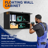 Yizosh Metal Garage Wall Cabinet with Doors and Shelves, Wall Mounted Metal Storage Cabinet, Floating Garage Tool Cabinet for Garage, Basement, Kitchen, Warehouse (Black, 21.6" H) Yizosh