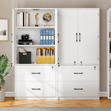 YITAHOME Wood File Cabinets, Heavy Duty Garage Tool Cabinets with Doors & Adjustable Shelves, Big Storage Filing Lockers for Home Office, Living Room, Pantry, Gym, Basement, Warehouse, White YITAHOME