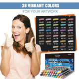 28 Metallic Colors Acrylic Paint Markers, Dual Tip Acrylic Paint Pens for Rock Painting, Black Paper, Wood, Canvas, Stone, Glass, Ceramic, DIY Crafts Making Art Supplies (Brush Tip and Round Tip) TANMIT