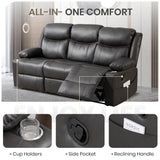 CALIVIA Manual Reclining Sofa Set, Double Recliner Loveseat and 3-Seater Sofa for Living Room, Faux Leather Upholstery with Sturdy Frame & Soft Cushions (Grey) CALIVIA