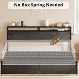 LIKIMIO King Bed Frame with Storage Headboard, Platform Bed with Drawers and Charging Station, No Box Spring Needed, Easy Assembly, Charcoal Grey LIKIMIO