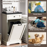 Spurgehom 13 Gallons Tilt Out Trash Cabinet Free Standing Kitchen Trash Garbage Bin Recycling Trash Cabinets with Hideaway Drawer Pet Proof Trash Can Holder for Kitchen, Antique White and Black Spurgehom