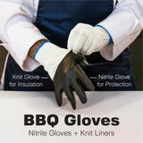 Raxwell BBQ Gloves - 6 Heat Resistant & Washable Cotton Liners + 100 Disposable Nitrile Food Prep Gloves - For Barbecue Smoking, Cooking & Hot Food Prep - Size Large Raxwell