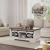 GarveeHome Lift Top Coffee Table, 47.2" Multifunction Coffee Table with Sliding Barn Door, Hidden Storage Compartment, Lifting Table Top and Adjustable Shelf, Farmhouse Rustic Center Dining Table GarveeHome