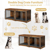 Rovibek 75'' Double Dog Crate Furniture for 2 Large Dogs, Heavy Duty Dog Crate, Furniture Style Dog Crate End Table, Wood Crates for Dogs Kennel Indoor, Decorative Dog Crate with Double Door, Brown Rovibek