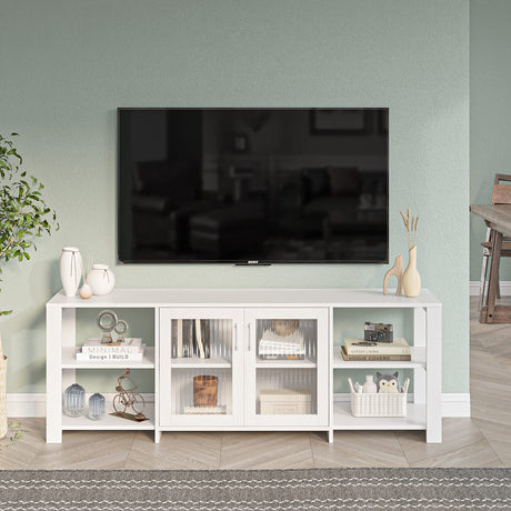 Panana TV Stand Television Stands Cabinet with 2 Doors 4 Open Cubby Storage Cabinets for Living Room Bedroom for TVs up to 70 Inches (White, 62.99 inch) Panana