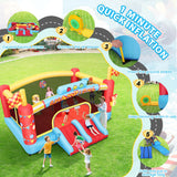 Bounce House for Kids, 13FT Large Inflatable Bounce Castle with Blower Blow Up Jumping Bouncer with Double Slide, Obstacle Poles & Target Toss Game, Champion Race Car Theme AKEYDIY