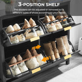 HUSHEDIFY 4 Flip Drawers Shoe Cabinet Storage for Entryway, Narrow Hidden Wood Shoes Organizer Cabinet Front Door Entrance Thin Free Standing Front Door Shoe Rack Storage for Entryway(Black) HUSHEDIFY