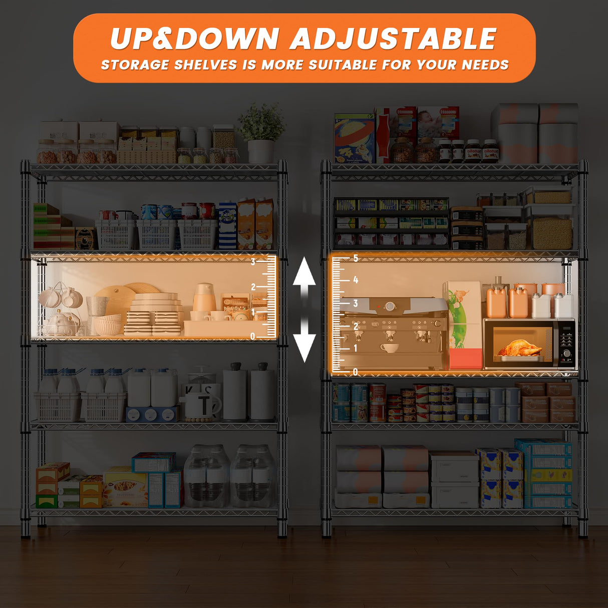 REIBII 5 Tier Wire Shelving,Storage Shelves Metal Shelves for Storage Loads 1200LBS,Adjustable Garage Shelving Heavy Duty Metal Shelving Storage Rack for Pantry Kitchen,71''HX35.5''WX14''D,Chrome REIBII