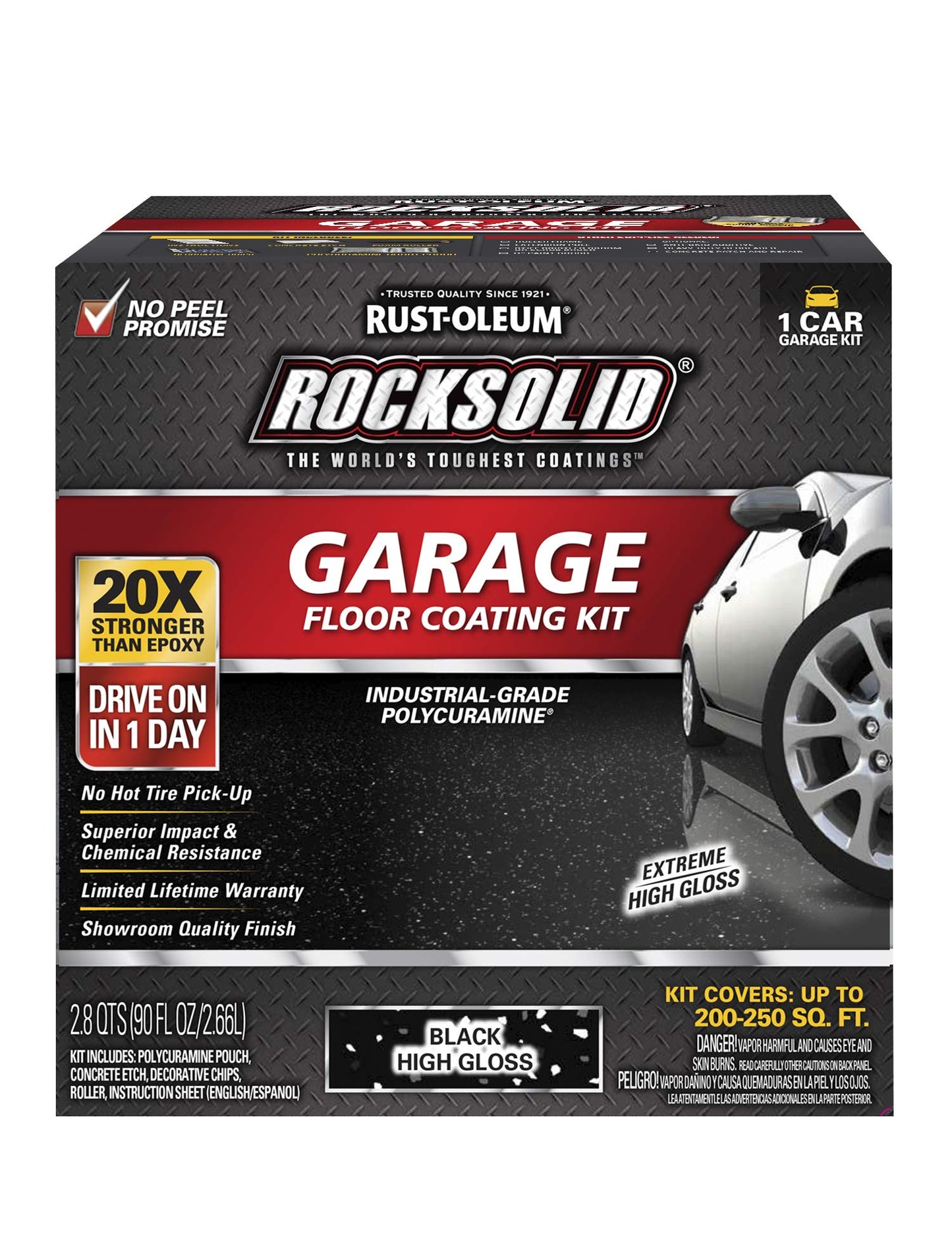 Rust-Oleum 318712 Rocksolid Polycuramine Garage Floor Coating, 1 Car Kit, Black