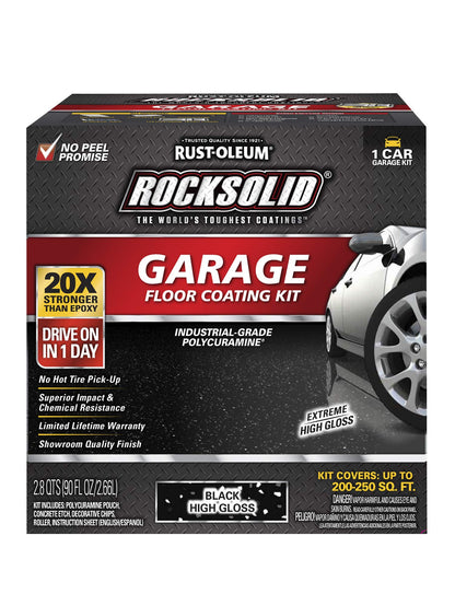 Rust-Oleum 318712 Rocksolid Polycuramine Garage Floor Coating, 1 Car Kit, Black