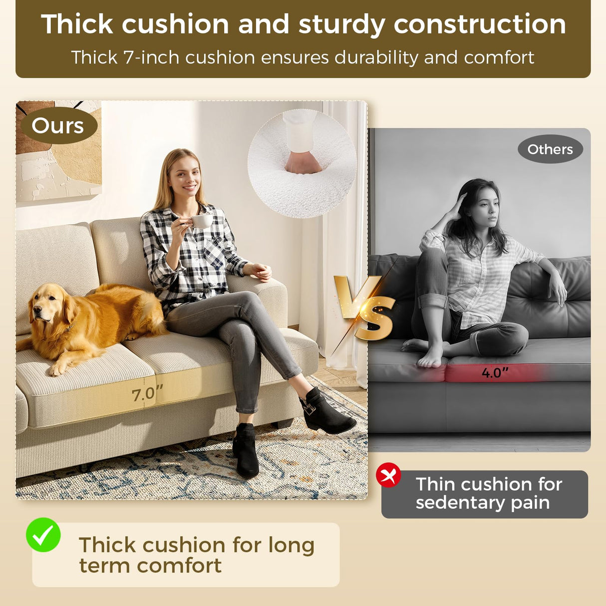 KKL 89 Inches Loveseat Sofa, Comfy Cloud Couch with Deep Seats, 3 Seater Couches for Living Room, Chenille Fabric, Wood Frame, Easy Assembly, Beige KKL