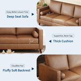 81" Faux Leather Sofa, Mid Century Modern Deep Seat Couch, Upholstered Cushion&Removable Cover, Brown PU Couch, 3 Seat Sofa for Living Room, Office, Brown IDEALHOUSE