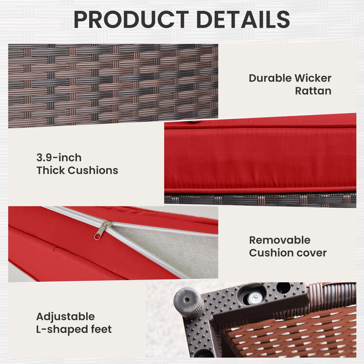 RTDTD 11 Pieces Outdoor Patio Furniture Set Outdoor Furniture Patio Sectional Sofa Conversation Sets w/ETL Approved 45" Gas Outdoor Fire Table & Coffee Table, Swivel Rocking Chair (Red) RTDTD