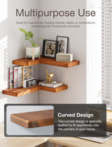 BATODA Acacia Wood Corner Floating Shelves 17" x 12"– Corner Shelf Wall Mounted - Floating Corner Shelves for Wall - Brackets and Shelving Hardware Included for Kitchen, Living Room, Bathroom (Set 2) BATODA